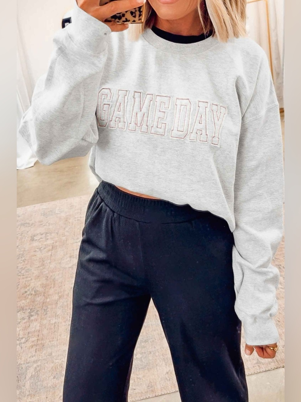 Game Day Letter Embroidery Long Sleeve Round Neck Sweatshirt - Picture 7 of 8